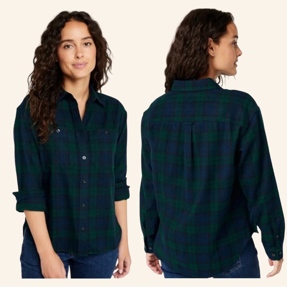 L.L. Bean Women's Black Watch Relaxed Fit Flannel MEDIUM TALL 